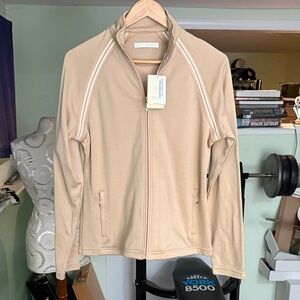 Greg Norman, Ladies Golf Jacket, Beige Full-Zip Track Jacket with Stripes, NWT